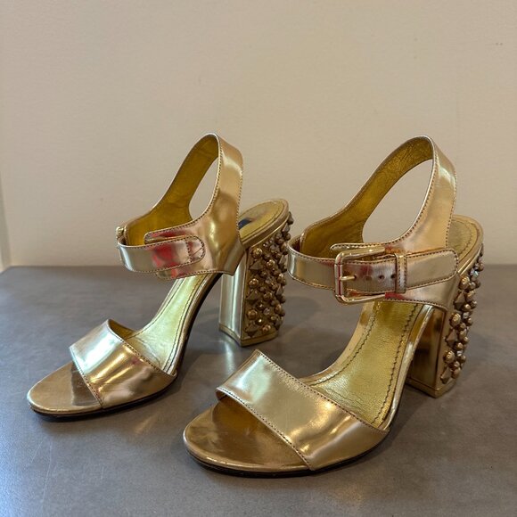Dolce & Gabbana Gold Leather Heels - Picture 2 of 7